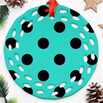 Polka Dots - Black on Turquoise Ornament (Round Filigree)