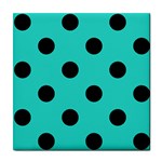 Polka Dots - Black on Turquoise Tile Coaster