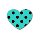 Polka Dots - Black on Turquoise Rubber Coaster (Heart)