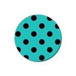 Polka Dots - Black on Turquoise Rubber Round Coaster (4 pack)