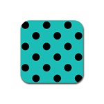 Polka Dots - Black on Turquoise Rubber Coaster (Square)