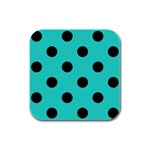 Polka Dots - Black on Turquoise Rubber Square Coaster (4 pack)
