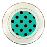 Polka Dots - Black on Turquoise Porcelain Plate