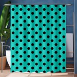 Polka Dots - Black on Turquoise Shower Curtain 60  x 72  (Medium)