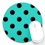 Polka Dots - Black on Turquoise Round Mousepad