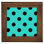 Polka Dots - Black on Turquoise Framed Tile