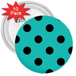 Polka Dots - Black on Turquoise 3  Button (10 pack)