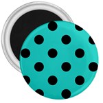 Polka Dots - Black on Turquoise 3  Magnet