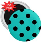 Polka Dots - Black on Turquoise 3  Magnet (100 pack)