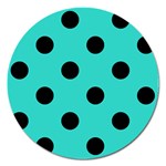 Polka Dots - Black on Turquoise Magnet 5  (Round)