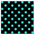 Polka Dots - Turquoise on Black Large Satin Scarf (Square)