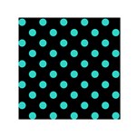 Polka Dots - Turquoise on Black Small Satin Scarf  (Square)