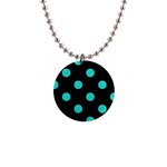 Polka Dots - Turquoise on Black 1  Button Necklace