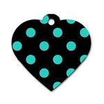 Polka Dots - Turquoise on Black Dog Tag Heart (Two Sides)