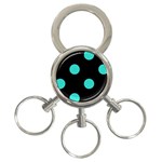 Polka Dots - Turquoise on Black 3-Ring Key Chain