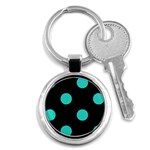 Polka Dots - Turquoise on Black Key Chain (Round)