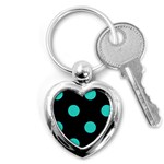 Polka Dots - Turquoise on Black Key Chain (Heart)
