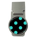 Polka Dots - Turquoise on Black Money Clip (Round)