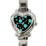 Polka Dots - Turquoise on Black Heart Italian Charm Watch