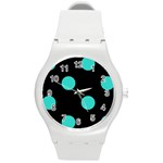 Polka Dots - Turquoise on Black Round Plastic Sport Watch (M)