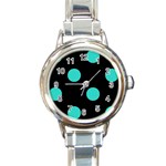 Polka Dots - Turquoise on Black Round Italian Charm Watch