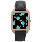 Polka Dots - Turquoise on Black Rose Gold Leather Watch