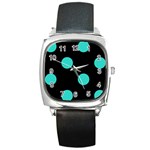 Polka Dots - Turquoise on Black Square Metal Watch