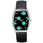 Polka Dots - Turquoise on Black Barrel Style Metal Watch