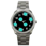 Polka Dots - Turquoise on Black Sport Metal Watch