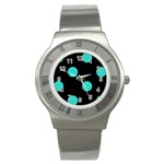 Polka Dots - Turquoise on Black Stainless Steel Watch