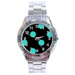 Polka Dots - Turquoise on Black Stainless Steel Analogue Watch