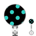 Polka Dots - Turquoise on Black Stainless Steel Nurses Watch