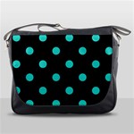 Polka Dots - Turquoise on Black Messenger Bag