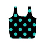 Polka Dots - Turquoise on Black Full Print Recycle Bag (S)