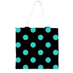 Polka Dots - Turquoise on Black Grocery Light Tote Bag
