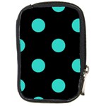 Polka Dots - Turquoise on Black Compact Camera Leather Case
