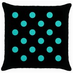 Polka Dots - Turquoise on Black Throw Pillow Case (Black)