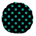 Polka Dots - Turquoise on Black Large 18  Premium Round Cushion