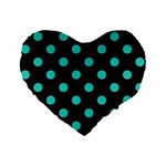 Polka Dots - Turquoise on Black Standard 16  Premium Flano Heart Shape Cushion