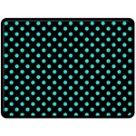 Polka Dots - Turquoise on Black Fleece Blanket (Large) (One Side)