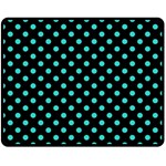 Polka Dots - Turquoise on Black Double Sided Fleece Blanket (Medium) (Two Sides)