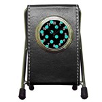Polka Dots - Turquoise on Black Pen Holder Desk Clock