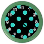 Polka Dots - Turquoise on Black Color Wall Clock