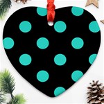 Polka Dots - Turquoise on Black Heart Ornament (Two Sides)