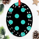 Polka Dots - Turquoise on Black Ornament (Bell) Ornament (Oval Filigree)