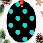 Polka Dots - Turquoise on Black Oval Ornament (Two Sides)