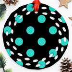 Polka Dots - Turquoise on Black Ornament (Round Filigree)