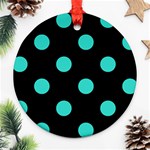 Polka Dots - Turquoise on Black Ornament (Round)