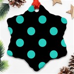 Polka Dots - Turquoise on Black Ornament (Snowflake)
