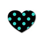 Polka Dots - Turquoise on Black Heart Coaster (4 pack)